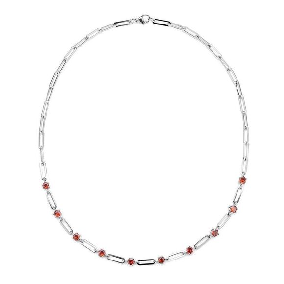 New, Stamped, Simulated Garnet Red Diamond, Paper Clip, Chain Station Neclace - Picture 4 of 8